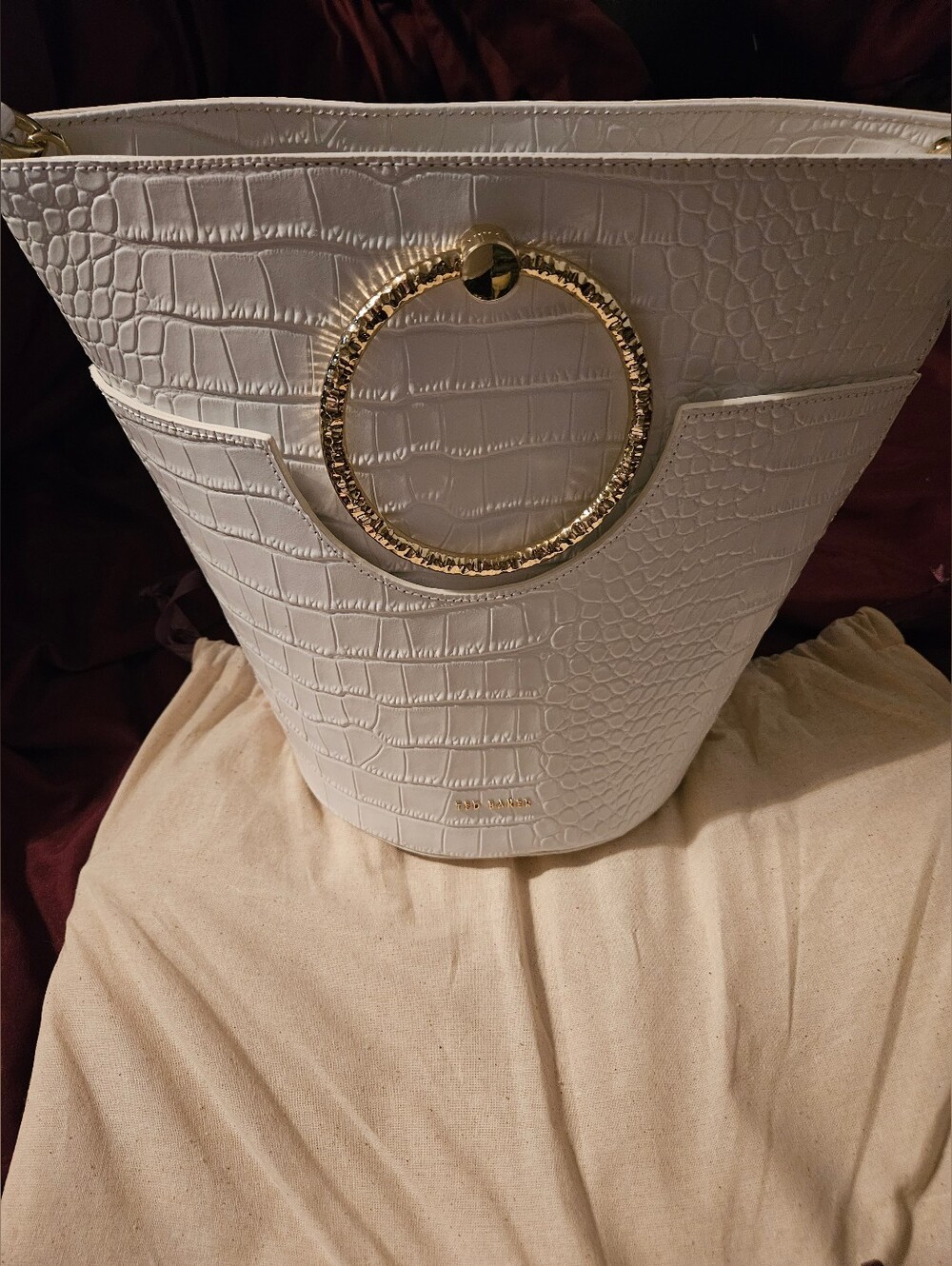 Ted Baker London Money White Croc Embossed Bucket Bag NWT
